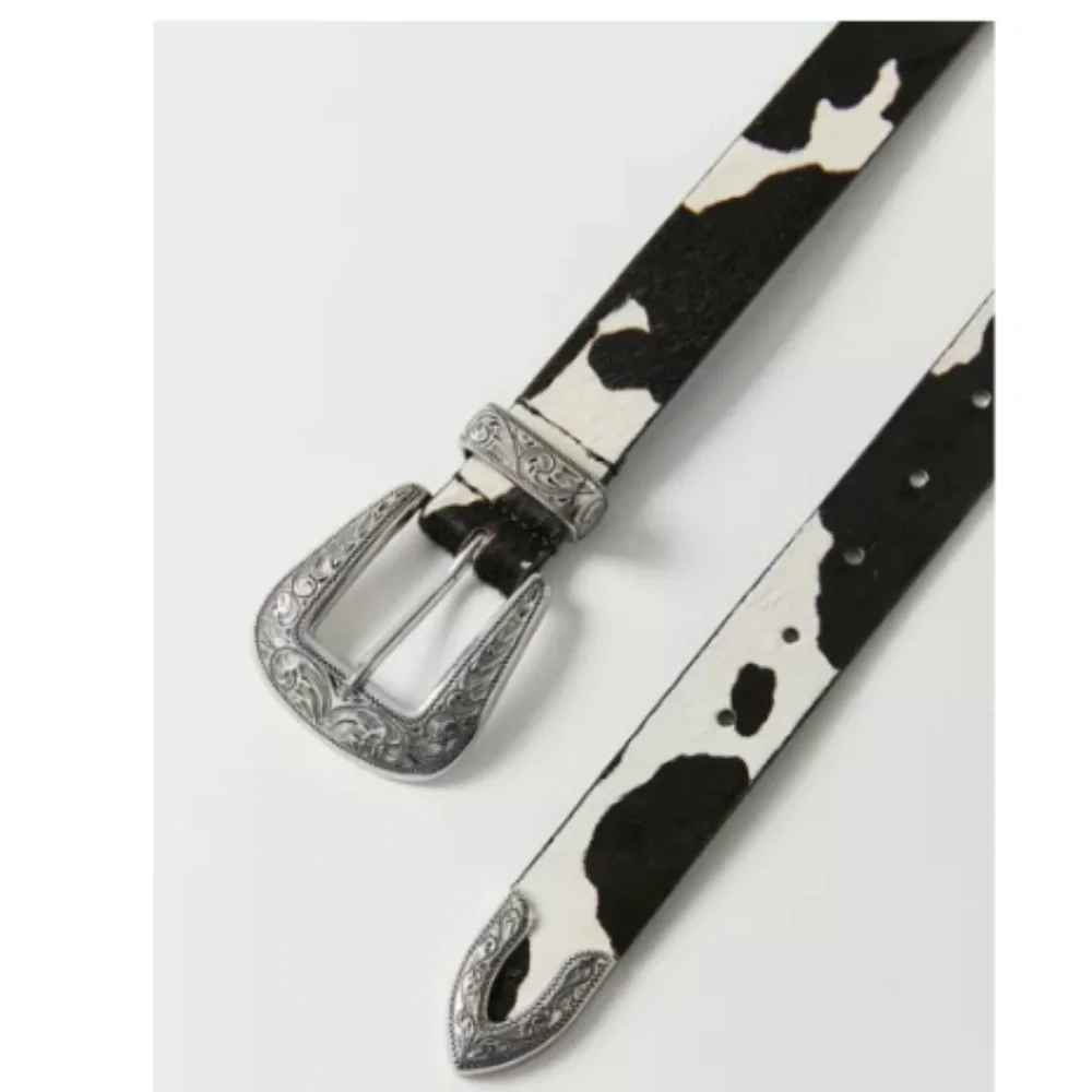 ⭐️ Ecote Metal-Tipped Calf Hair Cow Hipster Hippie Artsy Chic Hip Leather Belt